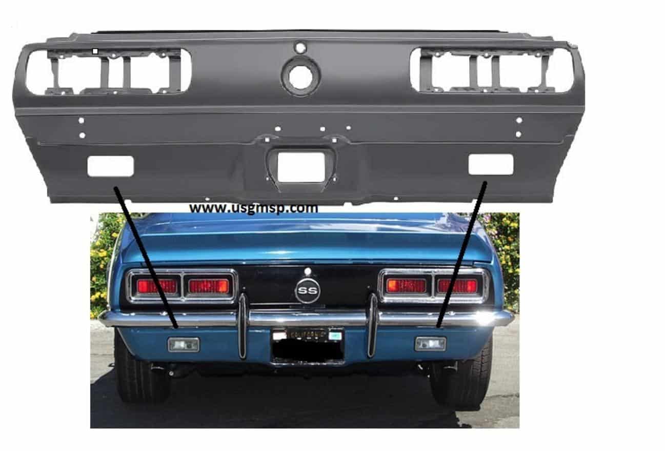Tail Lamp panel: 67-68 Camaro RS (w/ rev holes) General repro